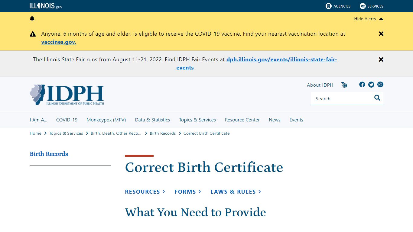 Correct Birth Certificate - Illinois